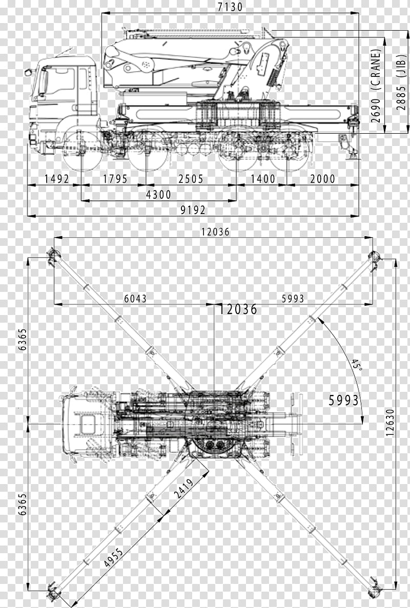 Engineering, Diagram, Mobile Crane, Truck, Technical Drawing, Jib, Excavator, Heavy Machinery transparent background PNG clipart