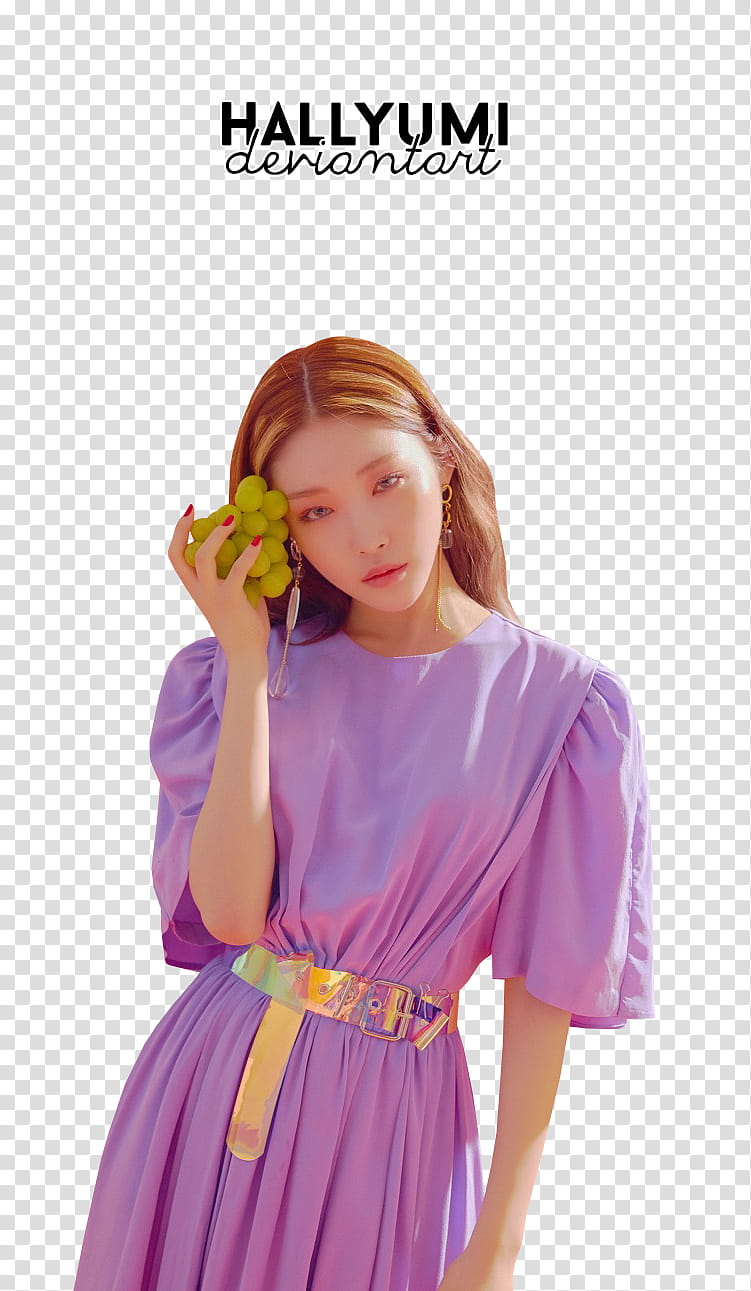 ChungHa Blooming Blue, woman wearing pink dress holding grapes transparent background PNG clipart