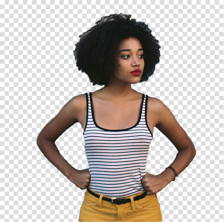 AMANDLA STENBERG, woman with hands akimbo looking on left side transparent background PNG clipart