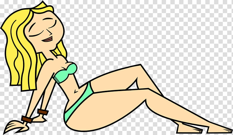 Carrie Hot Pose, yellow haired woman wearing green bikini set sitting cartoon character transparent background PNG clipart