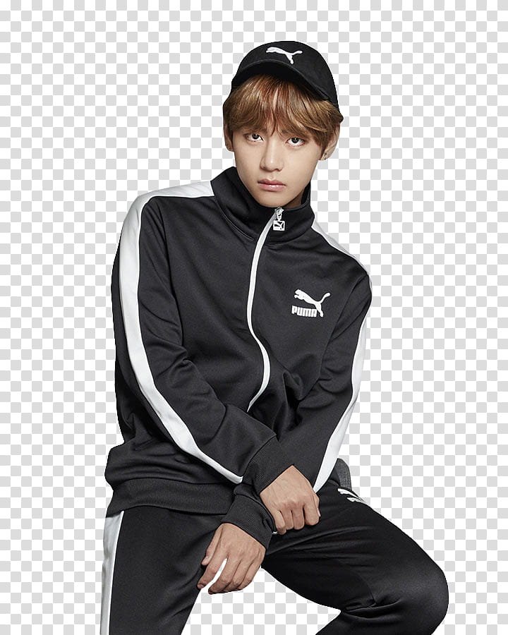 BTS, man wearing black and white Puma jacket while sitting transparent background PNG clipart | HiClipart