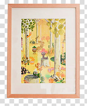 , painting of forest with animal wall décor with brown wooden frames transparent background PNG clipart