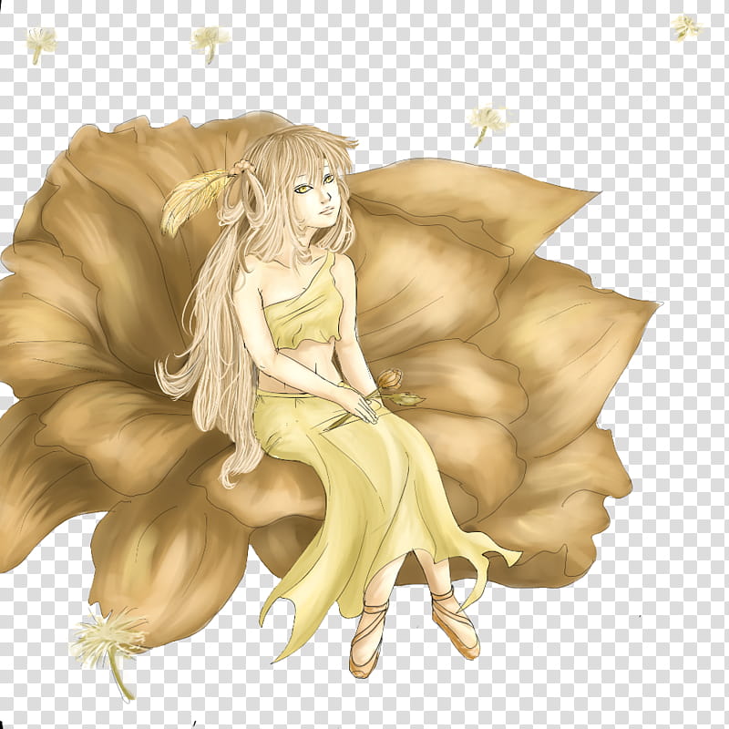 Goldeneyes fairy, woman holding flower with sitting on flower illustration transparent background PNG clipart