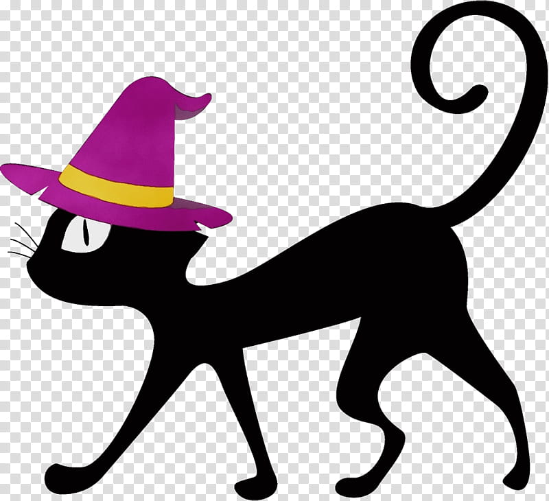 black cat hat tail cat small to medium-sized cats, Watercolor, Paint, Wet Ink, Small To Mediumsized Cats, Costume Hat transparent background PNG clipart