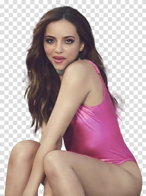 Little Mix, woman sitting while wearing pink swimsuit transparent background PNG clipart