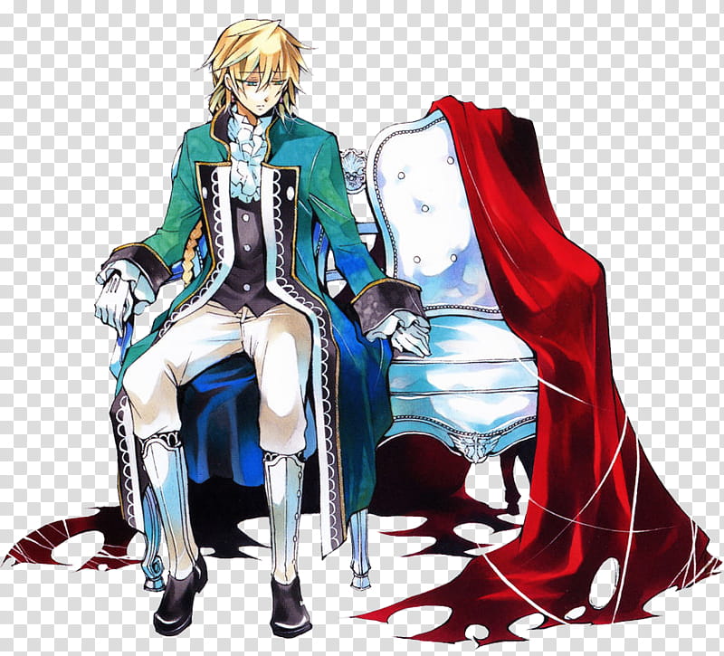 pandora hearts , yellow haired sitting on chair next to empty chair Anime character transparent background PNG clipart