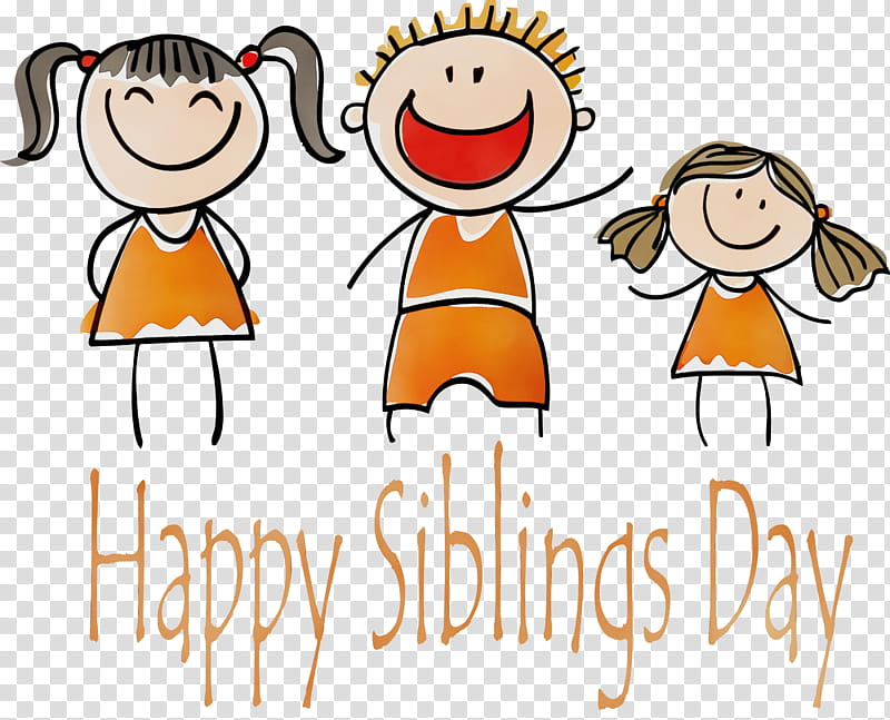people cartoon facial expression text smile, Siblings Day, Happy Siblings Day, National Siblings Day, Watercolor, Paint, Wet Ink, Cheek transparent background PNG clipart
