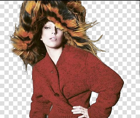 Vogue  Lady gaga s, woman in red knitted top wearing brown-and-black fur headgear transparent background PNG clipart