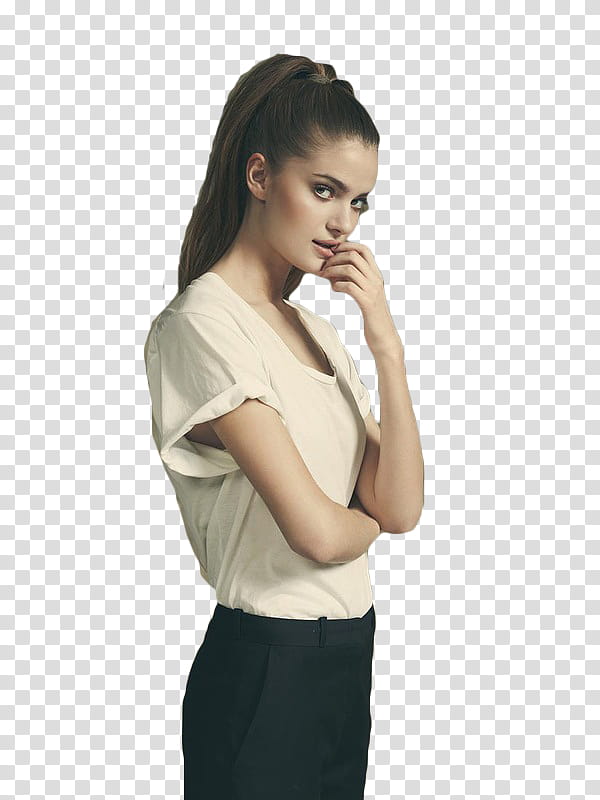 one, woman wearing white t-shirt transparent background PNG clipart