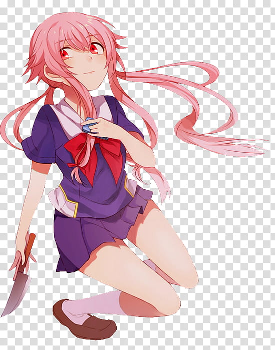 Renders De Gasai Yuno, pink haired female anime transparent background PNG clipart