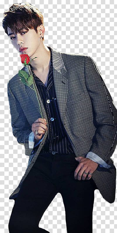 B A P ROSE , man holding rose with suit jacket transparent background PNG clipart