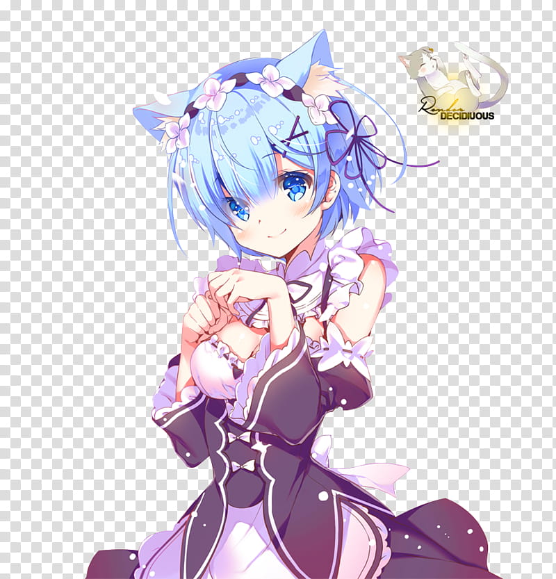 render Rem Neko, girl smiling and wearing dress illustration transparent background PNG clipart