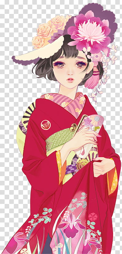 Drawing of a girl in red kimono transparent background PNG clipart ...