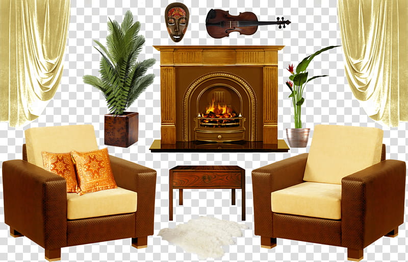 Interior decoration elements, brown sofa set transparent background PNG clipart