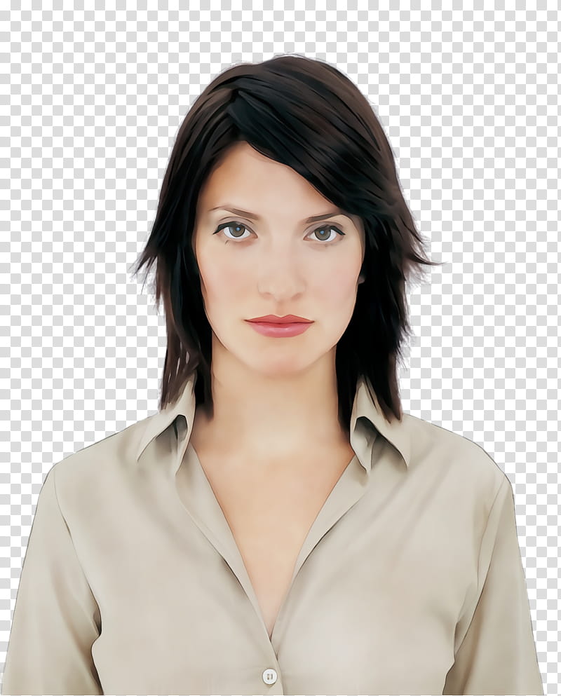 hair face hairstyle eyebrow chin, Watercolor, Paint, Wet Ink, Forehead, Lip, Black Hair, Layered Hair transparent background PNG clipart