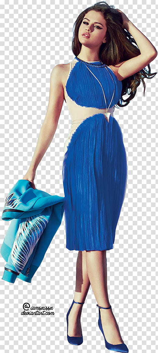 Selena Gomez, standing Selena Gomez brushing her hair using left hand while holding teal jacket using with right hand transparent background PNG clipart