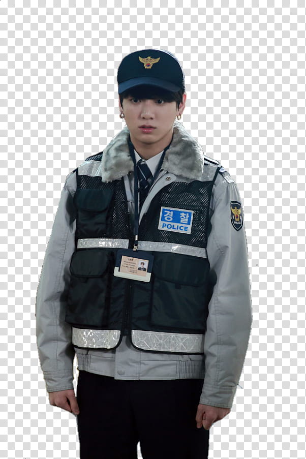 Jungkook, man wearing police outfit transparent background PNG clipart