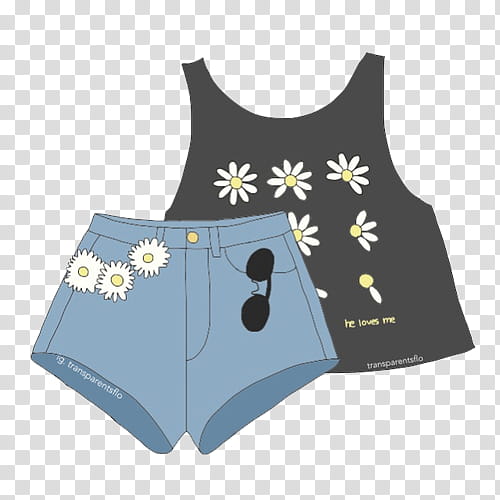 overlays, grey floral tank top and blue daisy dukes shorts graphic illustrations transparent background PNG clipart