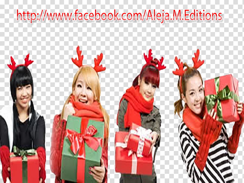 Kpop Xmas, four women holding giftboxes transparent background PNG clipart
