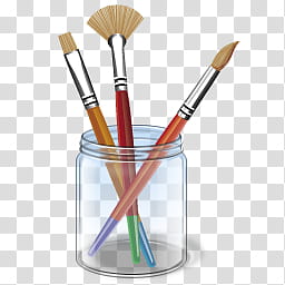 Windows Live For XP, red, orange and brown paint brush in a clear glass container close-up graphy transparent background PNG clipart