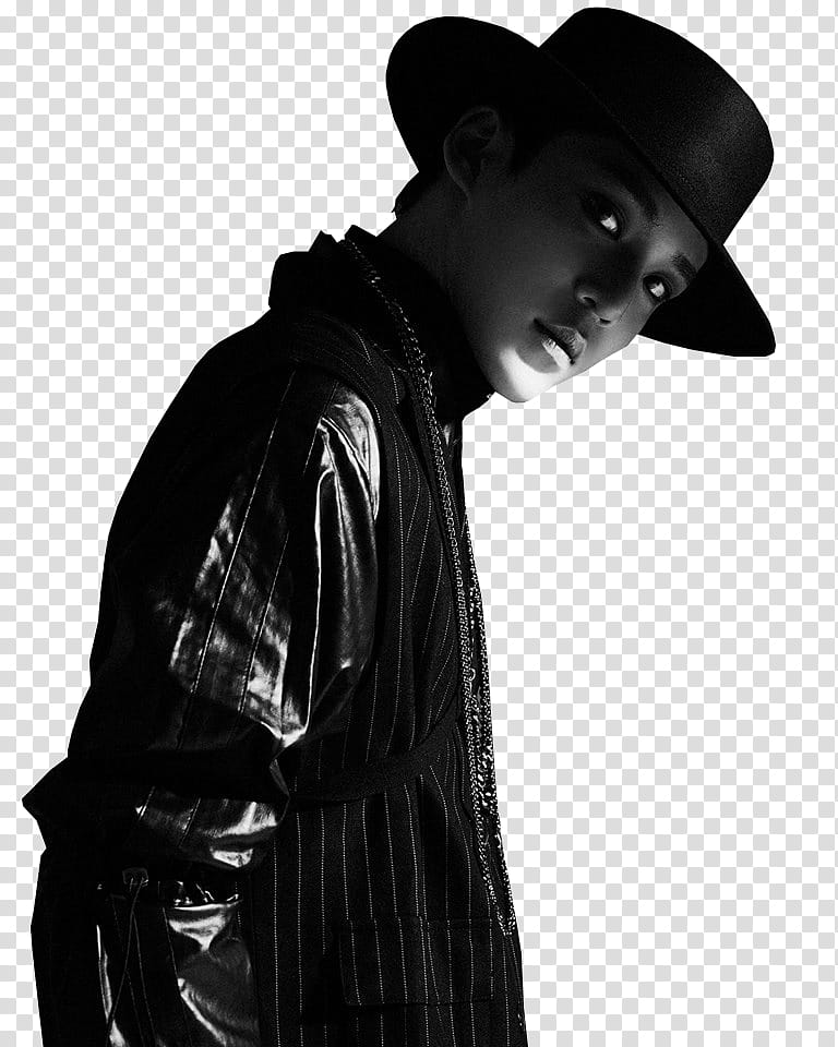 grayscale of man wearing wide brim fedora hat transparent background PNG clipart