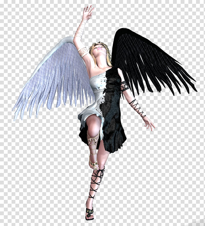 Angel Blk and White Wings, angel transparent background PNG clipart