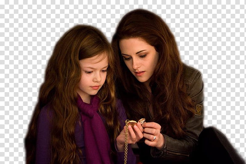 Amanecer Parte , Kristen Stewart and girl wearing purple jacket while holding gold-colored jewelry transparent background PNG clipart