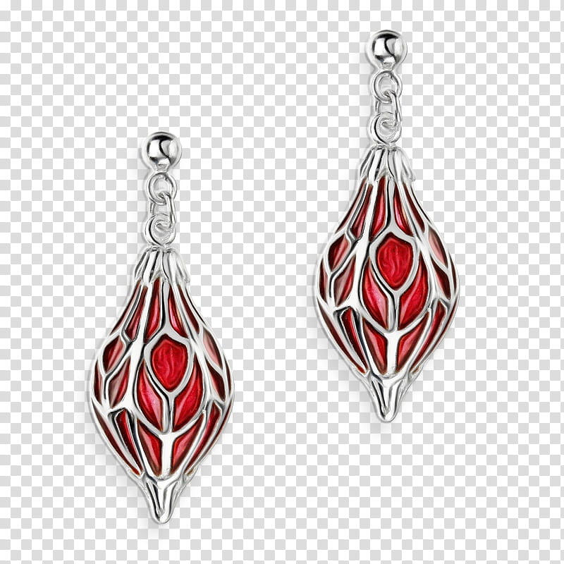 earrings jewellery red fashion accessory silver, Watercolor, Paint, Wet Ink, Leaf, Body Jewelry, Metal, Gemstone transparent background PNG clipart