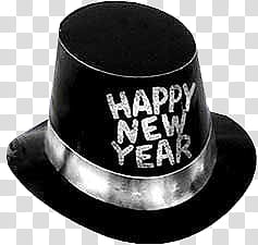 Happy New Year , black and gray hat with happy new year text transparent background PNG clipart