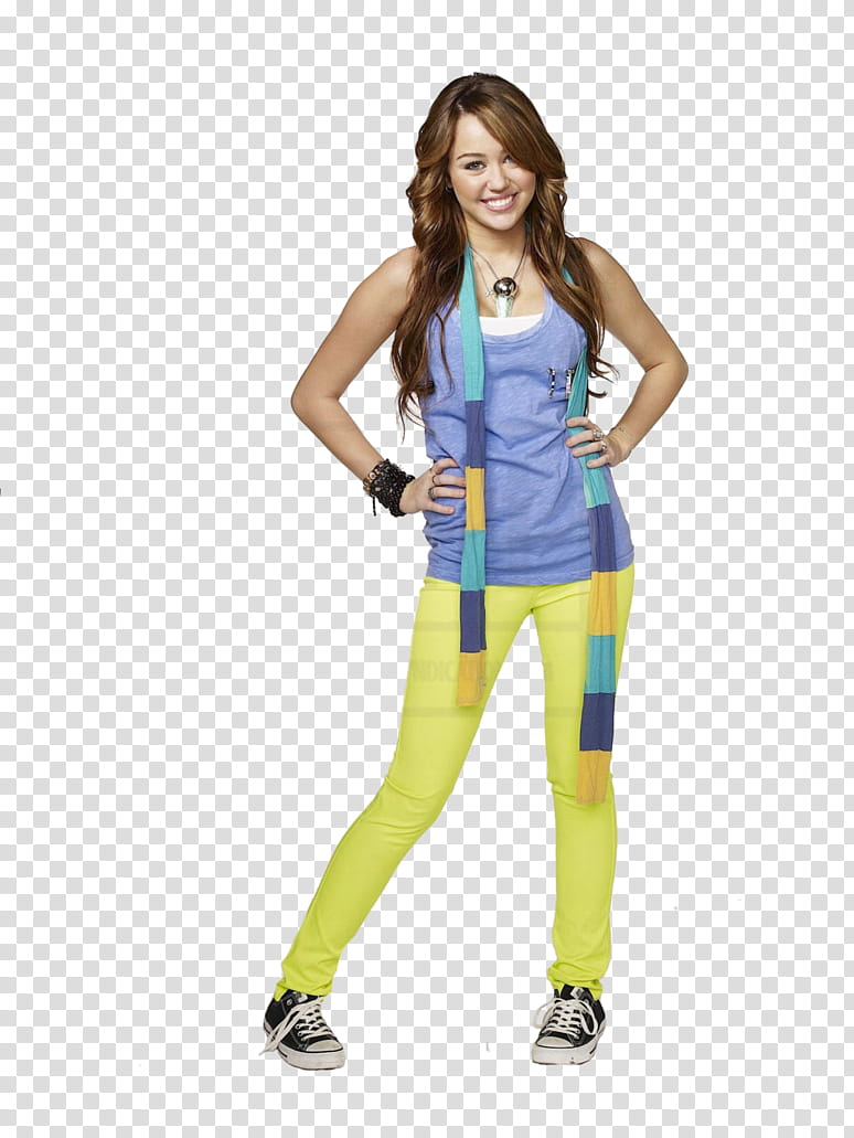 Miley Cyrus, smiling Miley Cyrus wearing blue, teal, and yellow striped scarf illustration transparent background PNG clipart