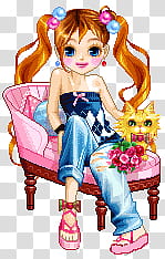 yellow haired female character sitting on sofa near cat transparent background PNG clipart