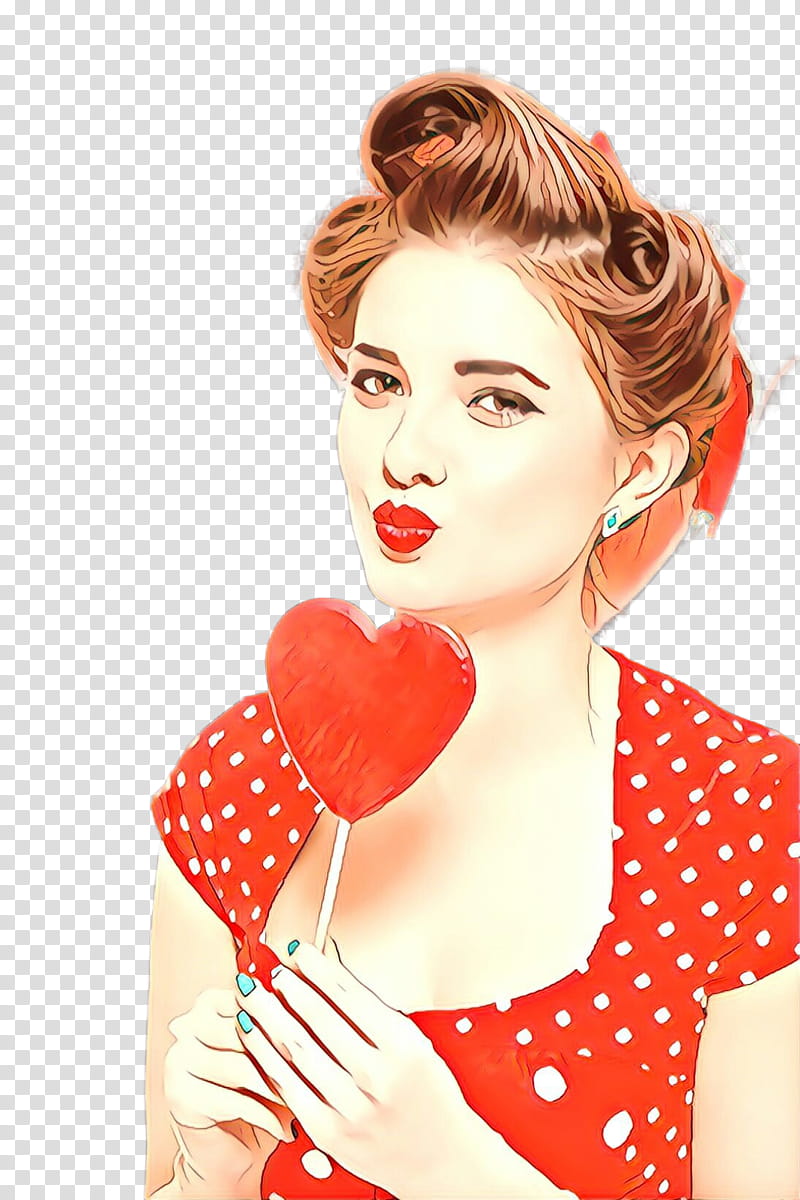 Polka dot, Hair, Lip, Red, Retro Style, Hairstyle, Heart transparent background PNG clipart