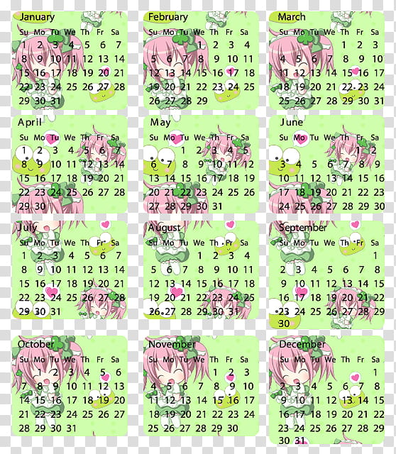 Cool Calendars , green floral calendar transparent background PNG clipart