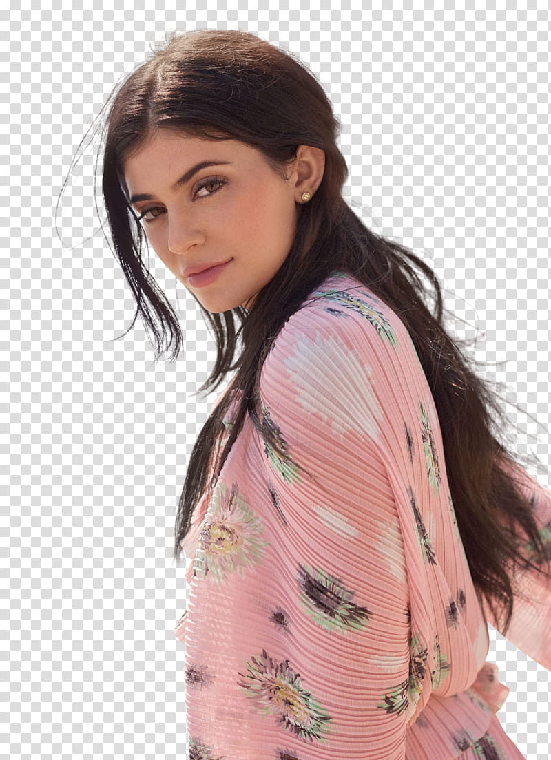 Kylie Jenner, Kylie Jenner in pink floral dress transparent background PNG clipart