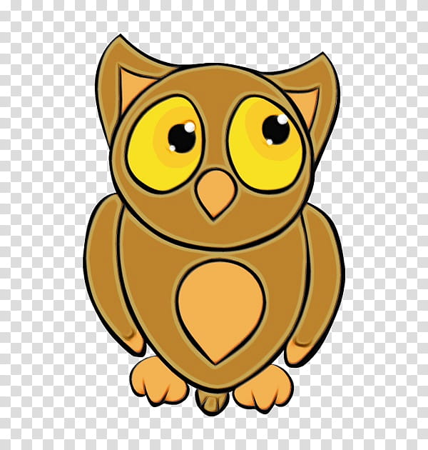 owl cartoon yellow bird bird of prey, Watercolor, Paint, Wet Ink, Eastern Screech Owl, Smile transparent background PNG clipart