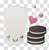 Kawaii O, three cookie sandwiches near glass of milk illustration transparent background PNG clipart
