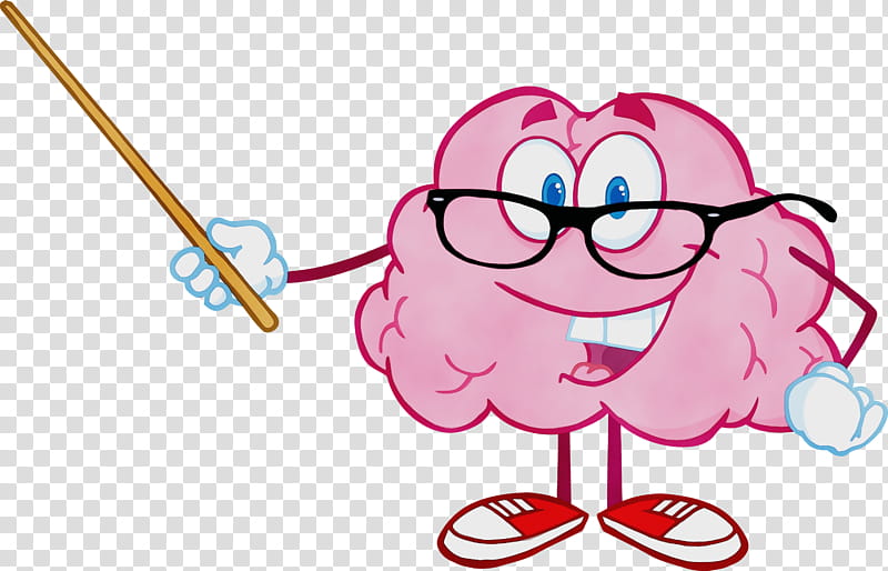 Brain, Watercolor, Paint, Wet Ink, Cartoon, Character, Pink, Glasses transparent background PNG clipart