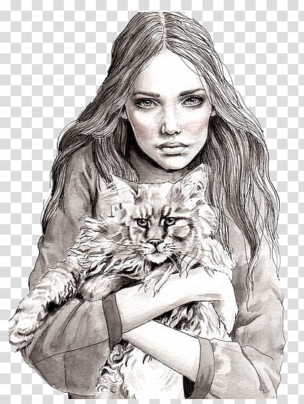 Girls, woman holding cat illustration transparent background PNG clipart