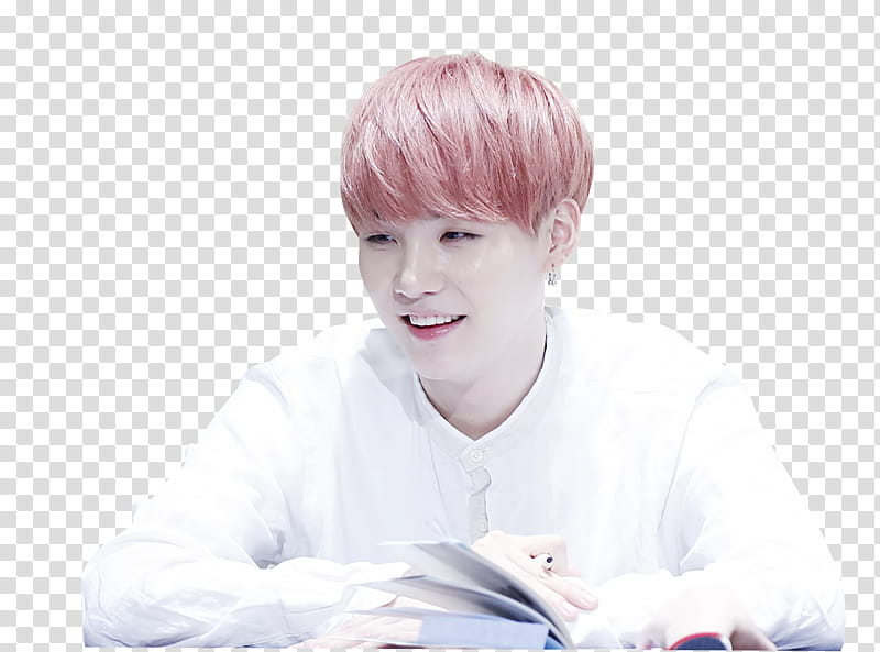 render Suga BTS, man smiling while looking at left side transparent background PNG clipart