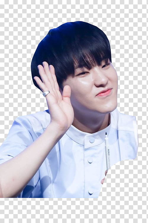 HOSHI SEVENTEEN , smiling man waving his right hand while holding pen on his left hand transparent background PNG clipart