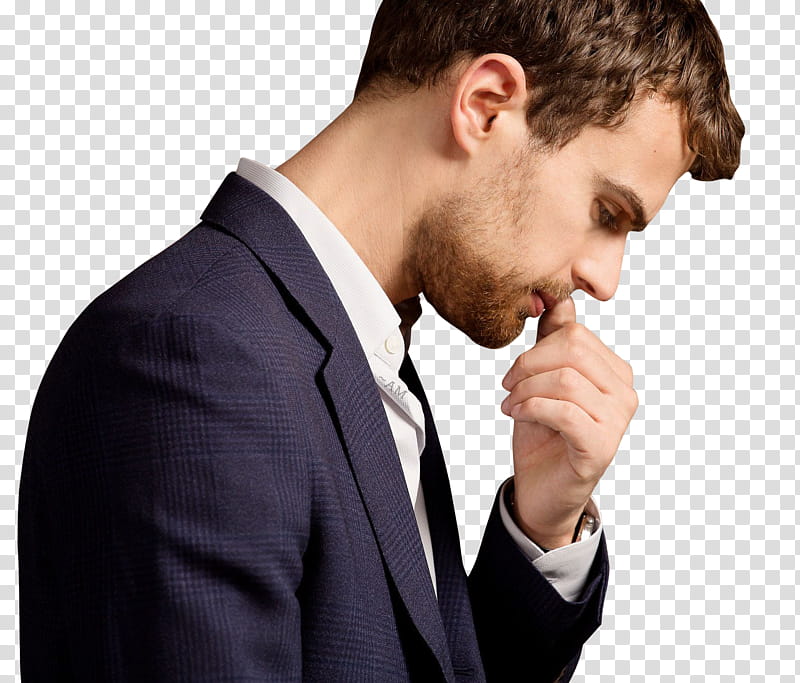 THEO JAMES, man looking downwards touching his mustache transparent background PNG clipart