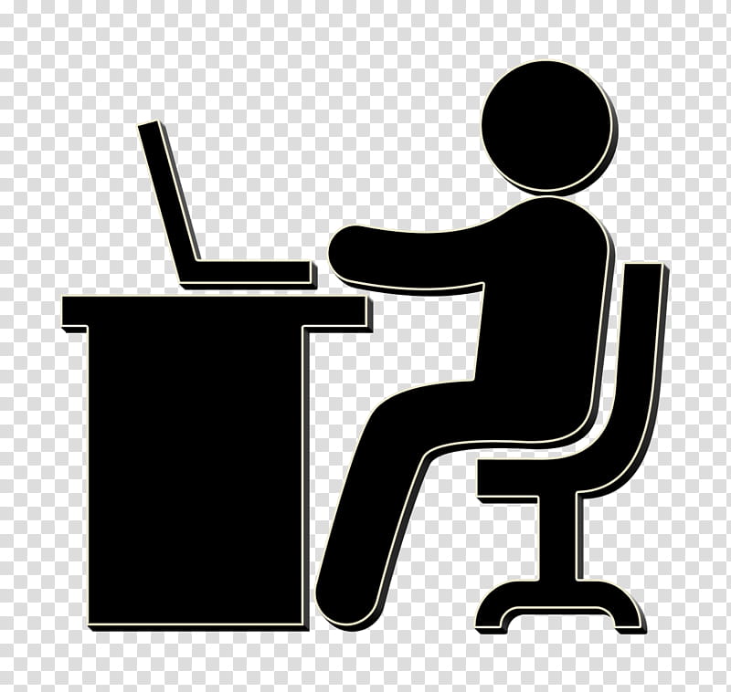people icon Working with laptop icon Humans icon, Work Icon, Line, Logo, Sitting, Furniture, Symbol transparent background PNG clipart