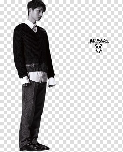 Song Joong Ki, man wearing black long-sleeved shirt standing transparent background PNG clipart