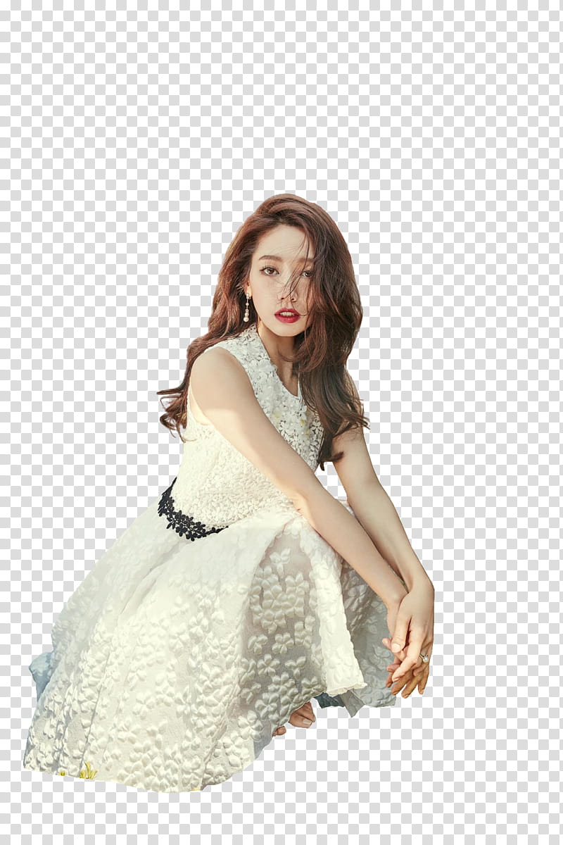 Park Shin Hye ELLE P, woman wearing white dres transparent background PNG clipart