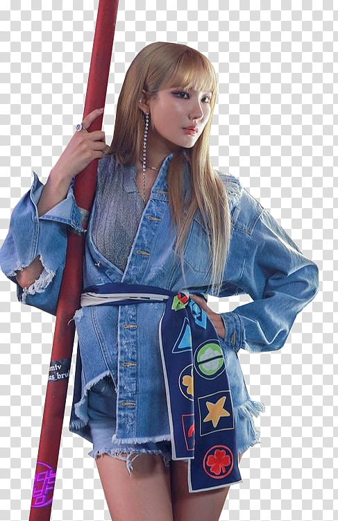 EXID Night Rather Than Day HQ, woman wearing long-sleeved denim dress transparent background PNG clipart