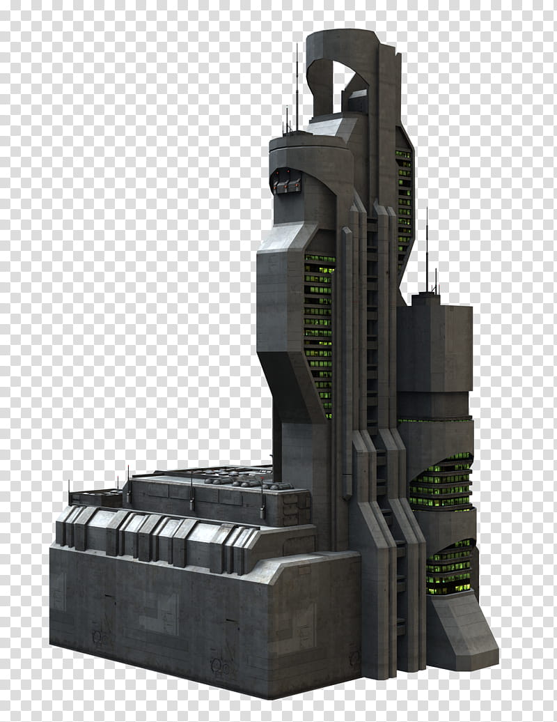 Sci Fi Building Series , gray and green concrete building transparent background PNG clipart