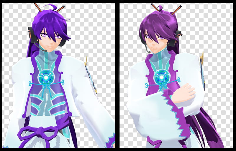 Mayday Gackpo, two blue and purple-haired character collage transparent background PNG clipart