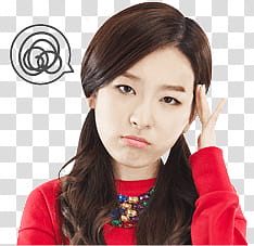 Red Velvet seulgi kakao talk emoji, woman touching her head transparent background PNG clipart