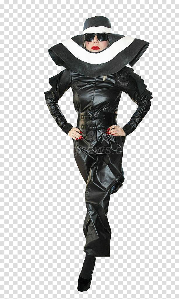 Lady Gaga , woman wearing black leather long-sleeved jumpsuit transparent background PNG clipart
