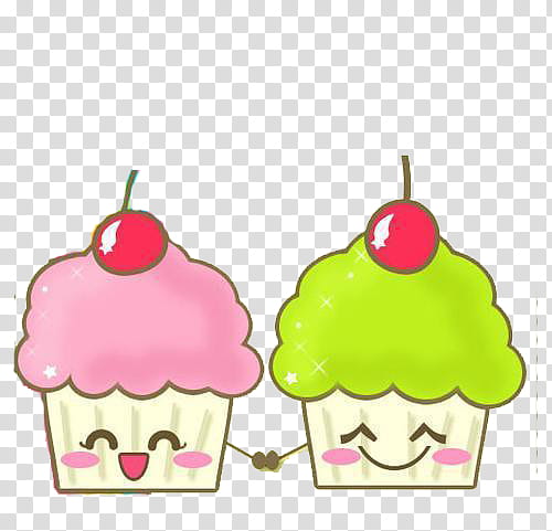 COSAS TIERNAS, two green and pink cupcakes art transparent background PNG clipart